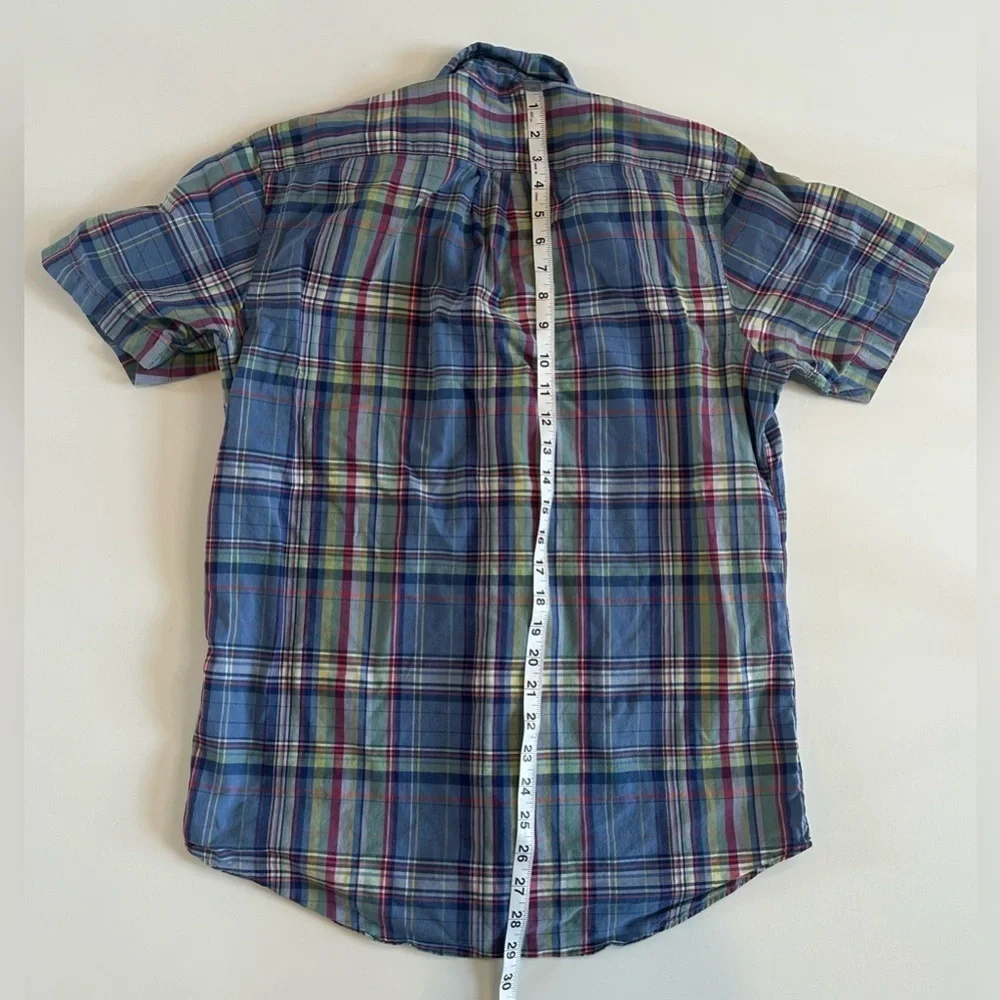 Polo Ralph Lauren Mens Short Sleeve Shirt Classic Fit Pony Logo Blue Plaid M